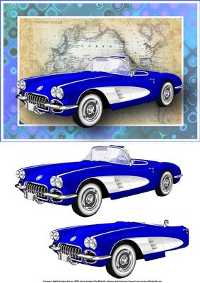 Blue Vintage Sports Car Card Front