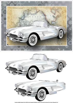 White Vintage Sports Car Card Front