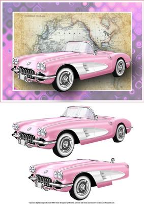 Pink Vintage Sports Car Card Front