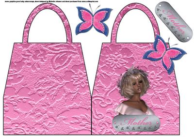 Pink Butterfly Handbag Shaped Mother Card