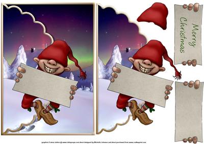 Happy Christmas Elf Scalloped Envelope Card