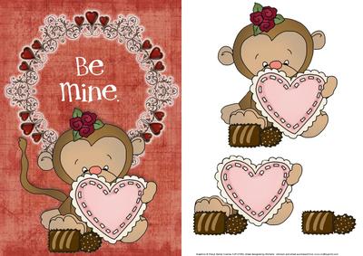 Monkey Love 6 Card Front with Decoupage