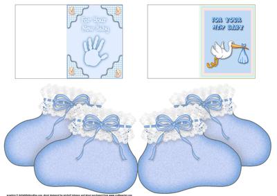 New Baby Boy Booties Shaped Card with Tags