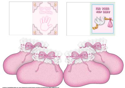 New Baby Girl Booties Shaped Card with Tags