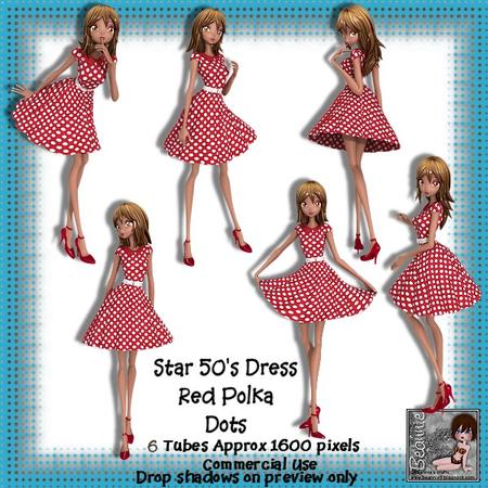 6 50's Star Dress Red Polka Dots Poser Tubes