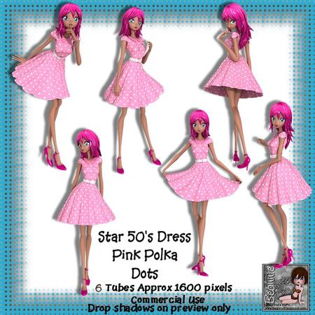 6 50's Star Dress Pink Polka Dots Poser Tubes
