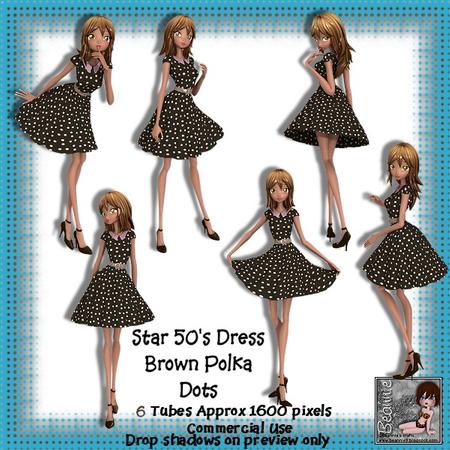 6 50's Star Dress Brown Polka Dots Poser Tubes