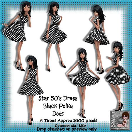 6 50's Star Dress Black Polka Dots Poser Tubes