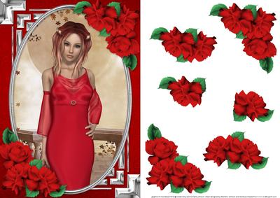 Lady in an Elegant Red Dress and Roses