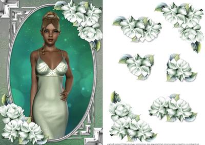 Ethnic Lady in an Elegant Green Dress and Roses