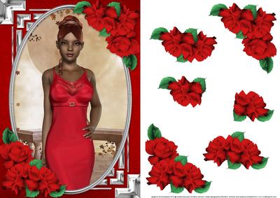 Ethnic Lady in an Elegant Red Dress and Roses