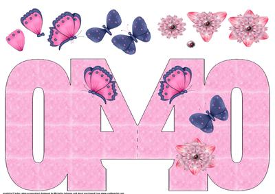 40th Female Birthday Butterflies and Flowers Shaped Card