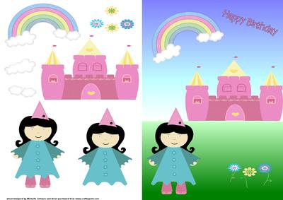 Happy Birthday Rainbow Castle Card Front with Decoupage