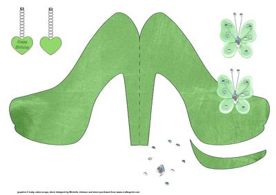 Green Satin Shoe Shaped Card with Butterfly and Heart