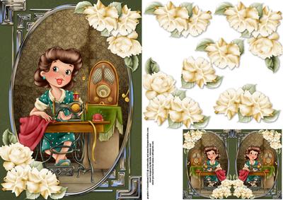 Vintage Sewing Machinist Card Front with Gift Tag