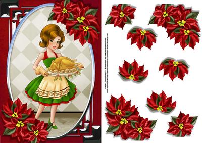 Vintage Christmas Dinner is Ready Card Front with Poinsettia