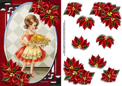 Vintage Christmas Dinner is Ready Card Front & Poinsettia 1