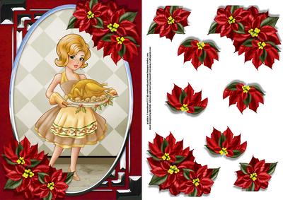 Vintage Christmas Dinner is Ready Card Front & Poinsettia 2