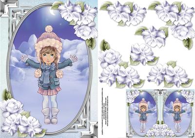 Big Hugs in Winter Card Front with Roses and Gift Tag