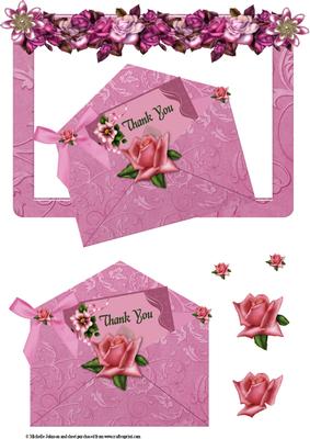 Thank You Roses Envelope Card Front with Decoupage