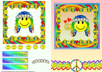 Groovy Smiley Face Peace Card Front with Decoupage 1