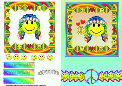 Groovy Smiley Face Peace Card Front with Decoupage 2