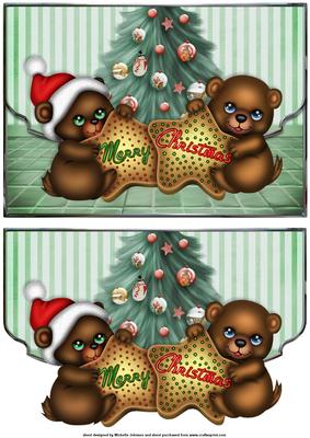Christmas Bears and Cookies Fancy Edge Faux Envelope Card