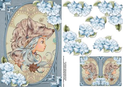 She Wolf and Roses Card Front with Gift Tag