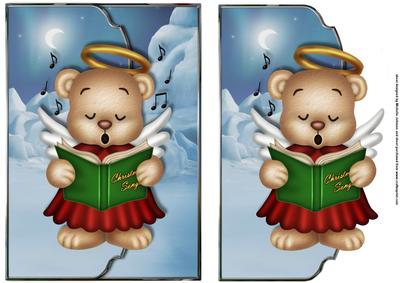 Christmas Choir Angel Bear Fancy Edge Faux Envelope Card
