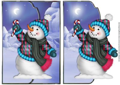 Snowman in an Argyle Jumper Fancy Edge Faux Envelope Card