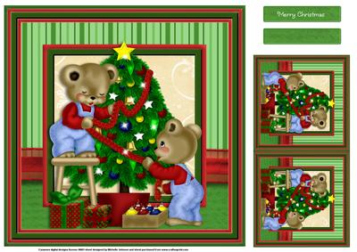 Bears Dressing the Christmas Tree 7.5x7.5 Topper