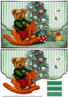 Teddy Bear on a Rocking Horse Fancy Edge Faux Envelope Card