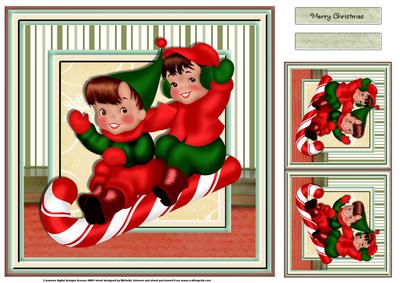 Boys on a Candy Cane 7.5x7.5 Topper with Gift Tag