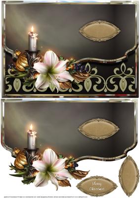 Christmas Candle, Lily and Bauble Fancy Edge Faux Envelope