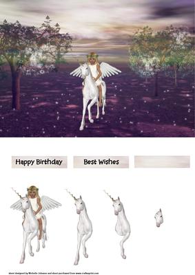 Riding My Unicorn Card Front with Decoupage
