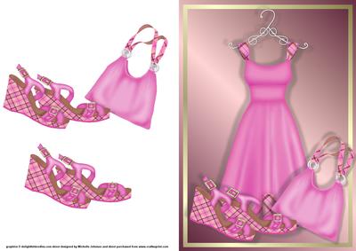 Pink Outfit Card Front with Decoupage