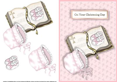Girls Christening Card Front with Decoupage