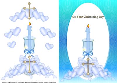Boys Christening Candle Card Front with Decoupage
