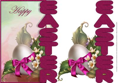 Vintage Easter Egg, Bow and Flowers Over the Edge Card