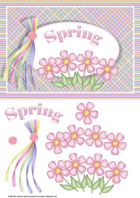 Pink Spring Flowers Card Front with Decoupage