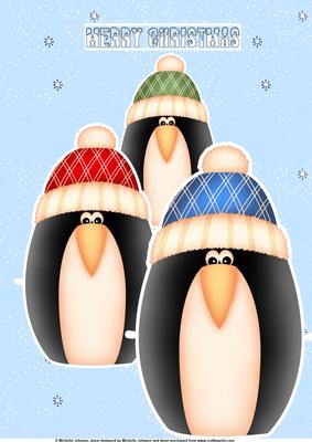 A4 Christmas a Trio of Penguins Card