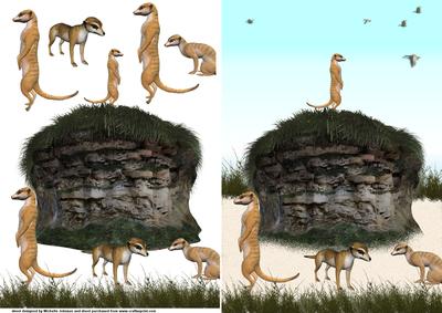 Meercats Scene Card Front with Decoupage