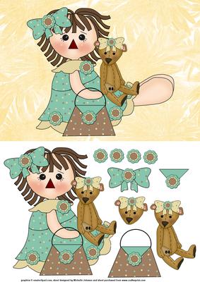 Raggedy Annie with Teddy and Bag Card Front