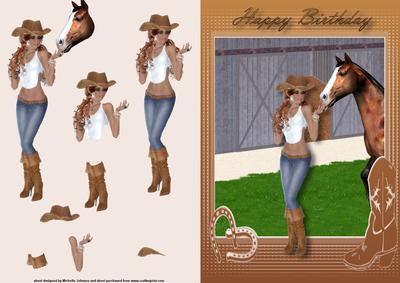 Cowgirl and Her Horse Card Front with Decoupage