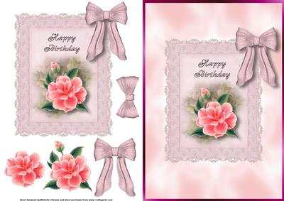 Wild Pink Roses Card Front with Decoupage