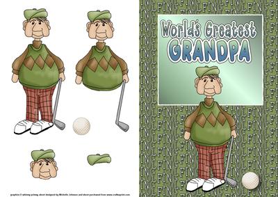 Grandpa Golfing Card Front with Decoupage