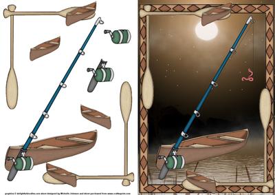 Night Fishing Card Front with Decoupage