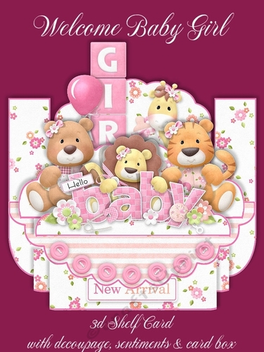 Welcome Baby Girl 3D Shelf Card Kit with Card Box
