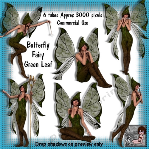 6 Butterfly Fairy Green Leaf Poser Tubes