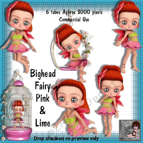 6 Bighead Fairy Pink & Lime Poser Tubes